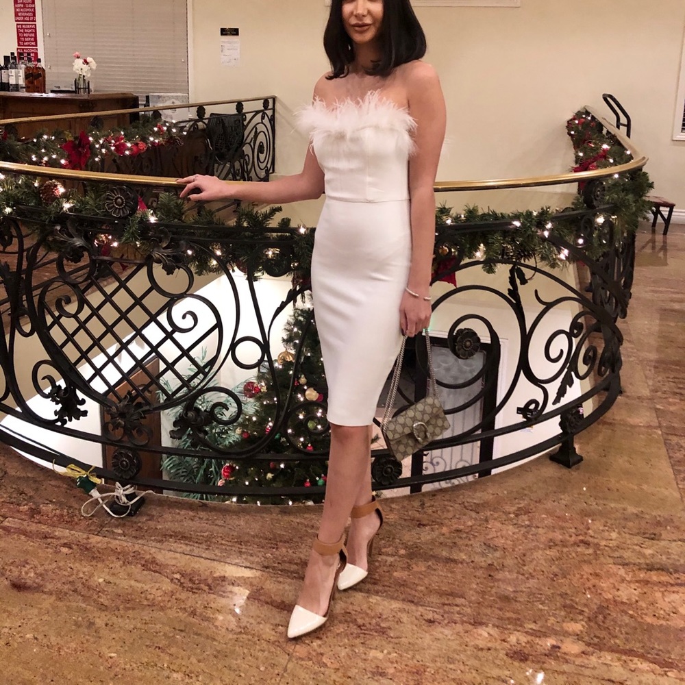 Off the shoulder feathered dress